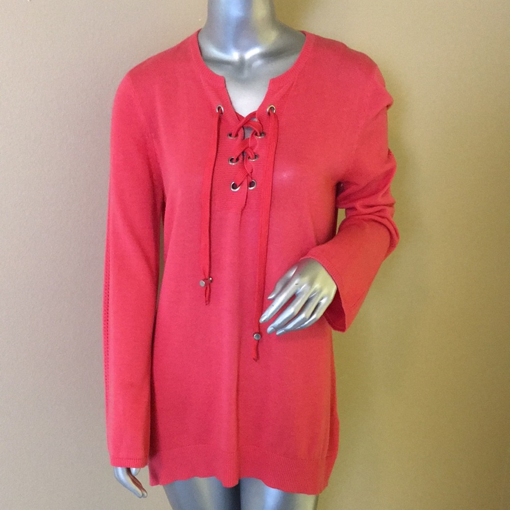 Katherine Barclay Lace Up Pointelle Sweater